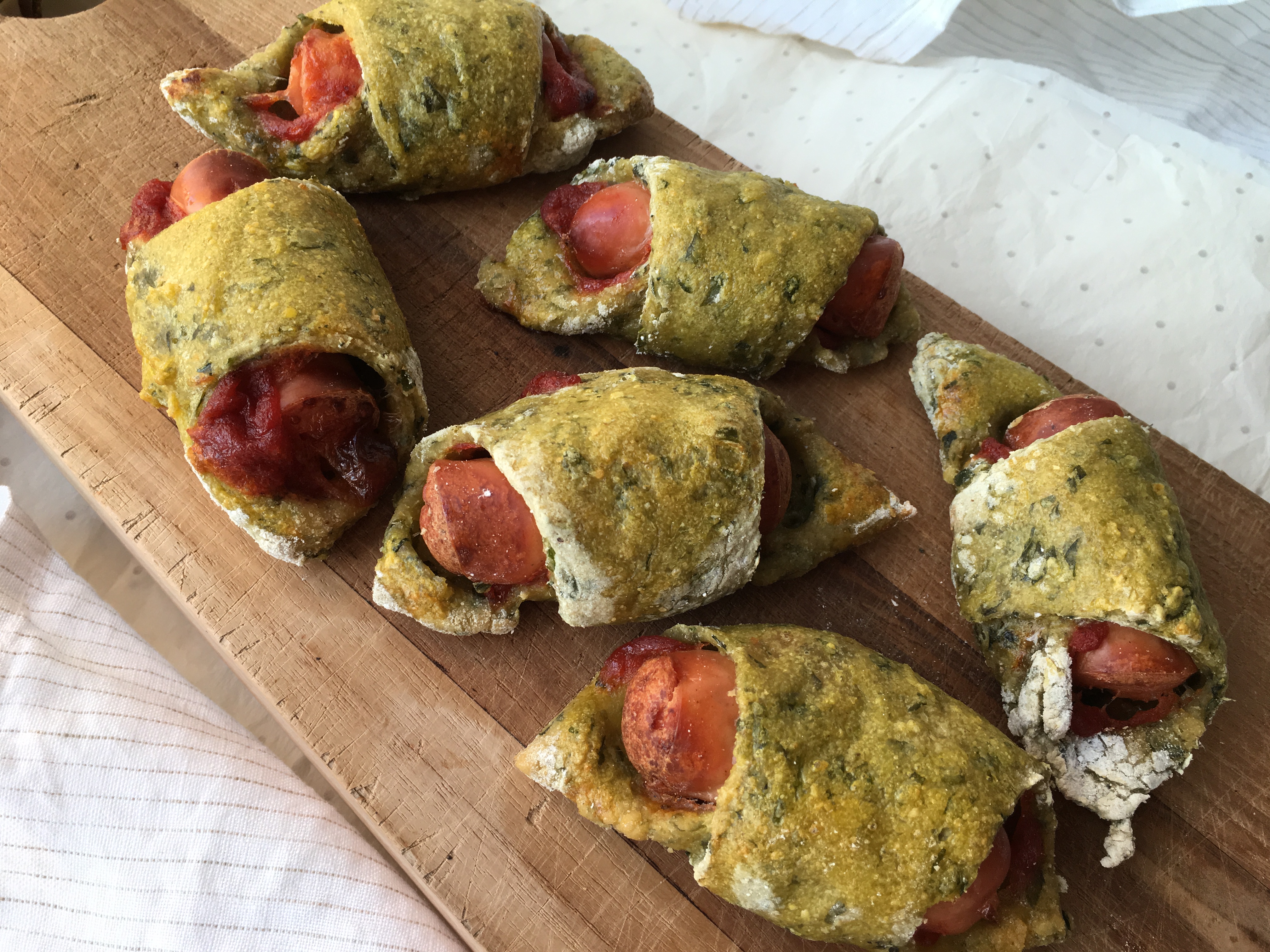 Glutenfri pølsehorn med spinat